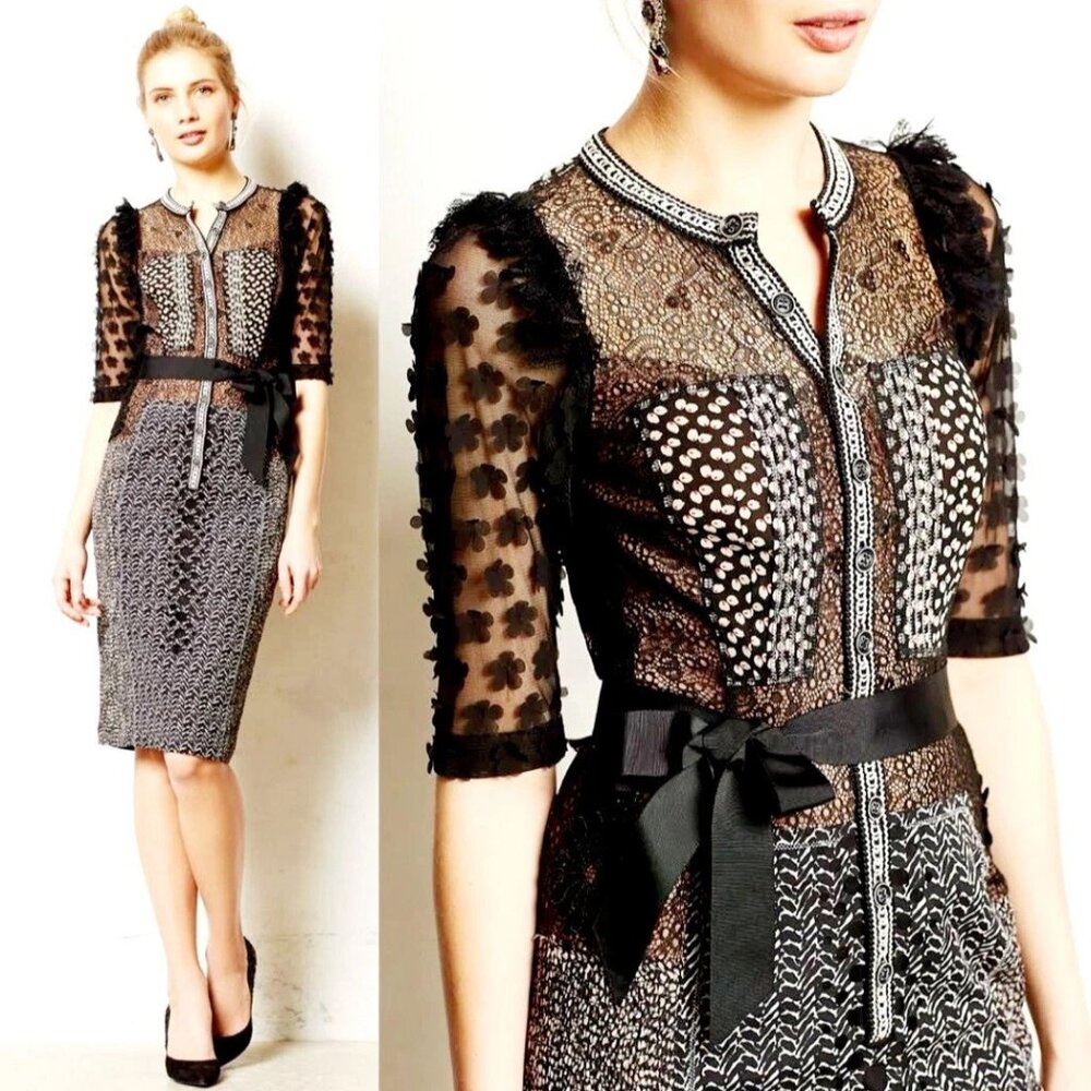 NEW Beguile by Byron Lars Anthropologie Allusion Lace Insert Sheath Dress Size 0